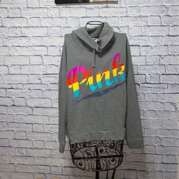 PINK Victoria's Secret Sweaters - Victoria's Secret PINK Cowl Neck pullover Rainbow sweatshirt